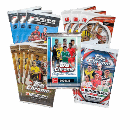Bundle - Topps Chrome Bundesliga Einzelpack 3x 2021/22 x 3x 2022/23 x 3x 2023/24 x 3x 2024/25 x 1x Topps Chrome Sapphire Edition Bundesliga 2020/21 Einzelpack